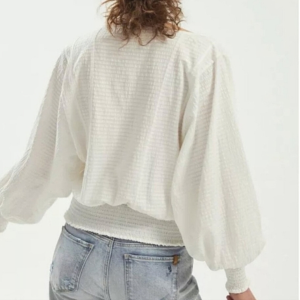 Anthropologie Rebecca Blouse Ivory Tie Neck Dolman Sleeve Top Women's Sz L - Picture 3 of 14